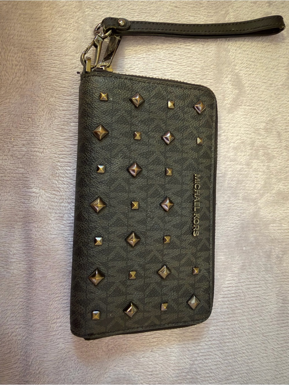 Michael Kors Black Studded Zip Wristlet